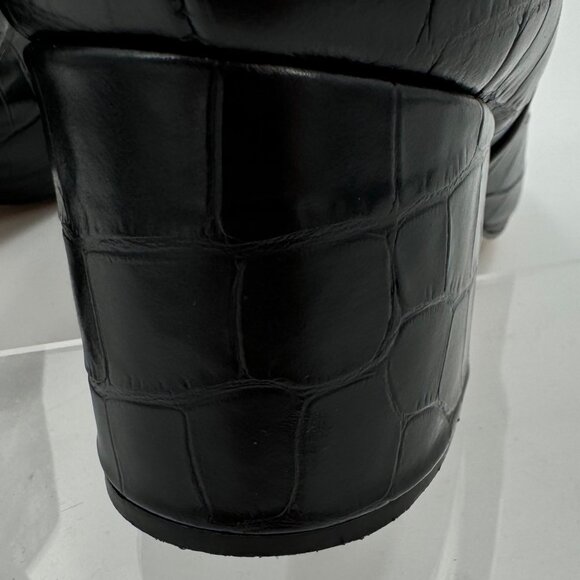 Black Schutz Crocodile-Embossed Leather Ankle Boots Size 8B With Side Zipper - Picture 10 of 12
